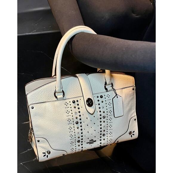 Coach 56832 Mercer Satchel 30 Polished Pebble Leather With Bandana Rivets - Picture 8 of 13